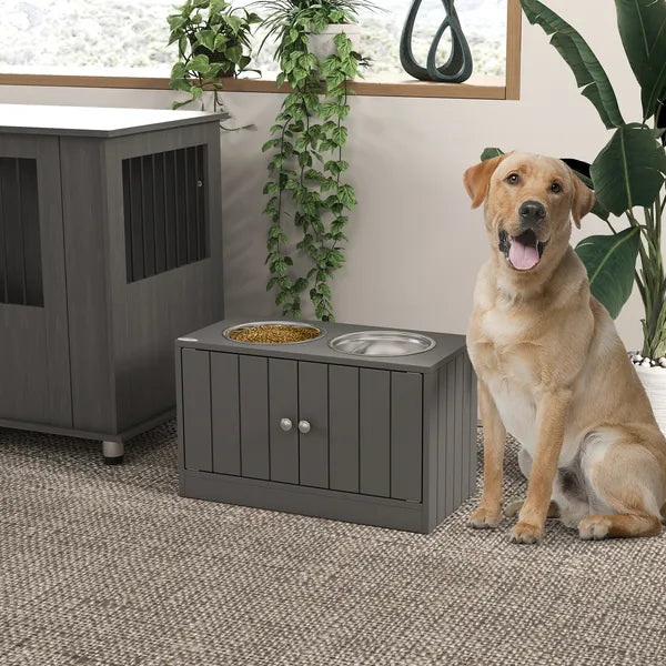 PawHut Large Elevated Dog Bowls with 44L Storage Cabinet, Raised Pet Food Bowl Stand and Feeding Station, Gray - product image 2