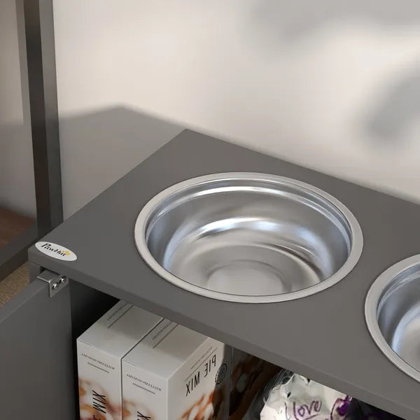 PawHut Large Elevated Dog Bowls with 44L Storage Cabinet, Raised Pet Food Bowl Stand and Feeding Station, Gray - product image 8