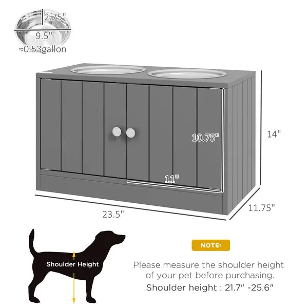 PawHut Large Elevated Dog Bowls with 44L Storage Cabinet, Raised Pet Food Bowl Stand and Feeding Station, Gray - product image 3