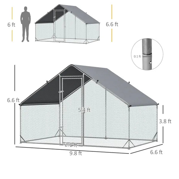 Large Metal Chicken Coop Walk-in Poultry Cage with Cover Lockable Door Outdoor Galvanized Silver - product image 3