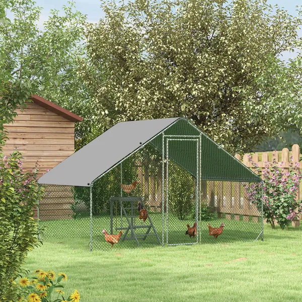 Large Metal Chicken Coop Walk-in Poultry Cage with Cover Lockable Door Outdoor Galvanized Silver - product image 9