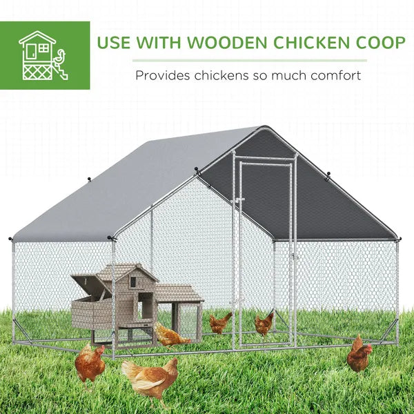 Large Metal Chicken Coop Walk-in Poultry Cage with Cover Lockable Door Outdoor Galvanized Silver - product image 5