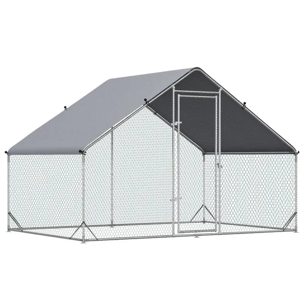 Large Metal Chicken Coop Walk-in Poultry Cage with Cover Lockable Door Outdoor Galvanized Silver - product image 10