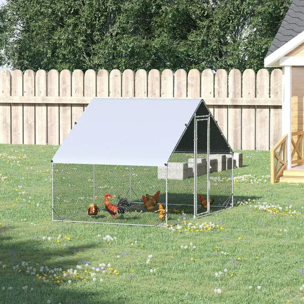 Large Metal Chicken Coop Walk-in Poultry Cage with Cover Lockable Door Outdoor Galvanized Silver - product image 11