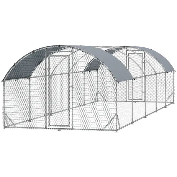 PawHut Large Metal Chicken Coop with Waterproof and Anti-UV Cover for Yard, Outdoor, Duck, Rabbit, 9.2 ft x 31.2 ft x 6.5 ft - product image 1