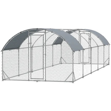 PawHut Large Metal Chicken Coop with Waterproof and Anti-UV Cover for Yard, Outdoor, Duck, Rabbit, 9.2 ft x 31.2 ft x 6.5 ft - product image 1
