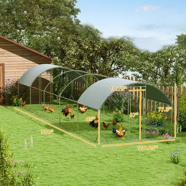 PawHut Large Metal Chicken Coop with Waterproof and Anti-UV Cover for Yard, Outdoor, Duck, Rabbit, 9.2 ft x 31.2 ft x 6.5 ft - product image 3