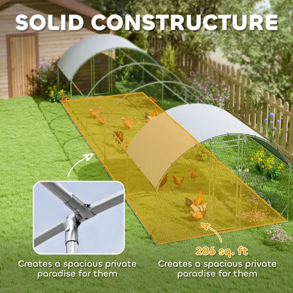 PawHut Large Metal Chicken Coop with Waterproof and Anti-UV Cover for Yard, Outdoor, Duck, Rabbit, 9.2 ft x 31.2 ft x 6.5 ft - product image 6