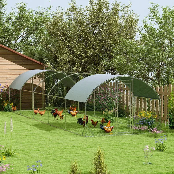 PawHut Large Metal Chicken Coop with Waterproof and Anti-UV Cover for Yard, Outdoor, Duck, Rabbit, 9.2 ft x 31.2 ft x 6.5 ft - product image 2