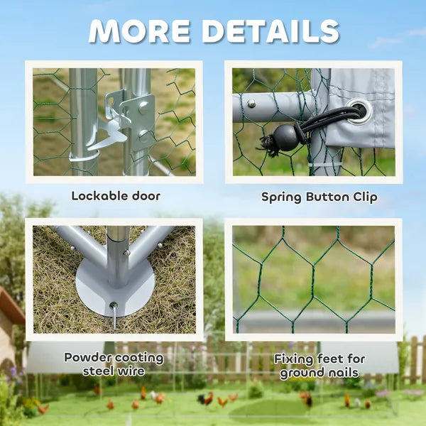 PawHut Large Metal Chicken Coop with Waterproof and Anti-UV Cover for Yard, Outdoor, Duck, Rabbit, 9.2 ft x 31.2 ft x 6.5 ft - product image 7