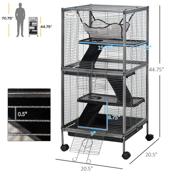 PawHut Large Metal Small Animal Cage with Hammock 4 Tiers and Removable Tray Gray Extra Space for Ferrets Chinchillas - product image 3