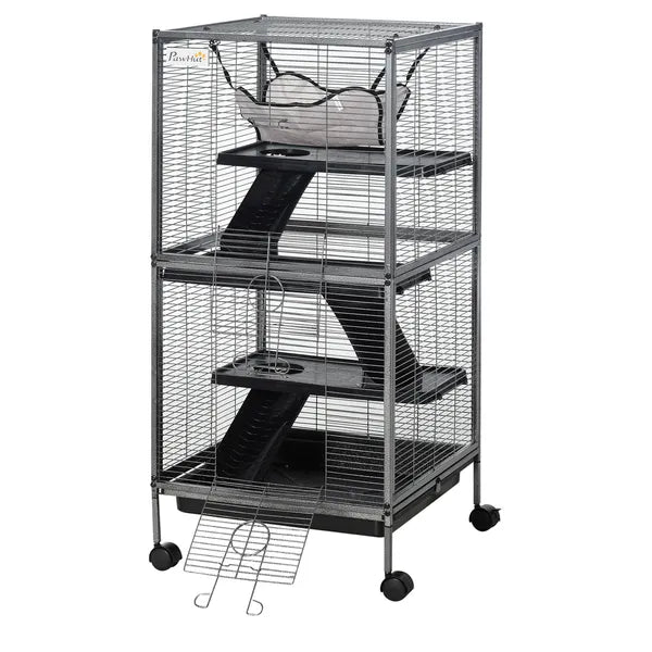 PawHut Large Metal Small Animal Cage with Hammock 4 Tiers and Removable Tray Gray Extra Space for Ferrets Chinchillas - product image 12