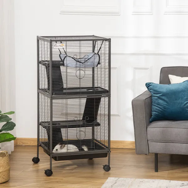 PawHut Large Metal Small Animal Cage with Hammock 4 Tiers and Removable Tray Gray Extra Space for Ferrets Chinchillas - product image 2