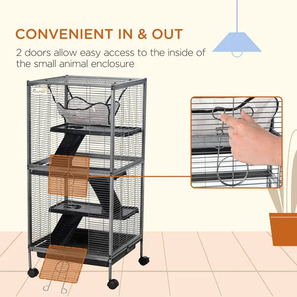 PawHut Large Metal Small Animal Cage with Hammock 4 Tiers and Removable Tray Gray Extra Space for Ferrets Chinchillas - product image 7