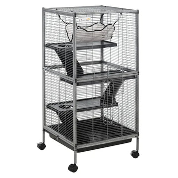 PawHut Large Metal Small Animal Cage with Hammock 4 Tiers and Removable Tray Gray Extra Space for Ferrets Chinchillas - product image 1