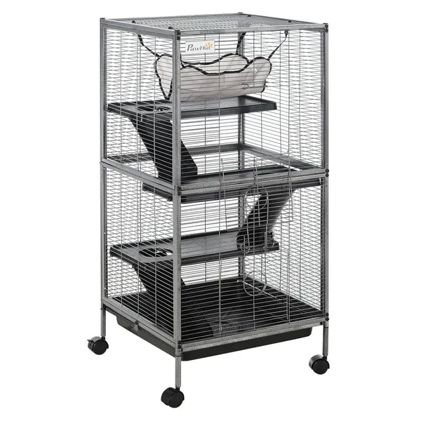 PawHut Large Metal Small Animal Cage with Hammock 4 Tiers and Removable Tray Gray Extra Space for Ferrets Chinchillas - product image 1