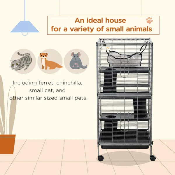 PawHut Large Metal Small Animal Cage with Hammock 4 Tiers and Removable Tray Gray Extra Space for Ferrets Chinchillas - product image 4