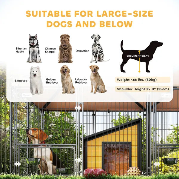 PawHut Large Outdoor Dog Kennel with 2 Rooms, Rotating and Adjustable Height Bowls, 13.5' x 9.4' x 5.1' - product image 9