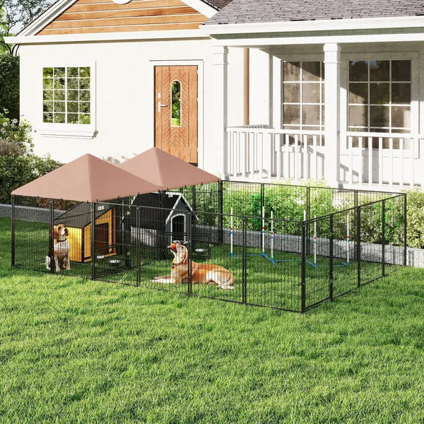 PawHut Large Outdoor Dog Kennel with 2 Rooms, Rotating and Adjustable Height Bowls, 13.5' x 9.4' x 5.1' - product image 10