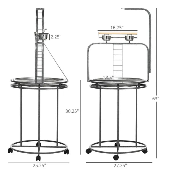 PawHut Large Parrot Stand Bird Perch with Toy Hook 3 Ladders Wooden Gray - product image 3