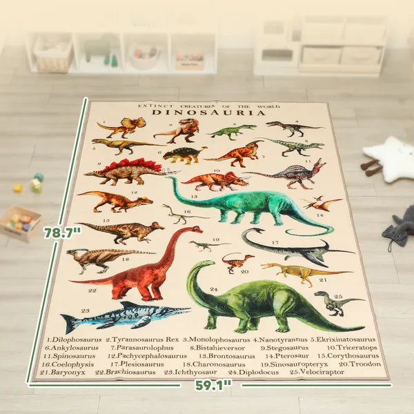 Qaba Large Play Mat 79 Inch x 59 Inch, Crawling Mat for Toddlers, Living Room and Bedroom with Dinosaur Pattern, Khaki - product image 3
