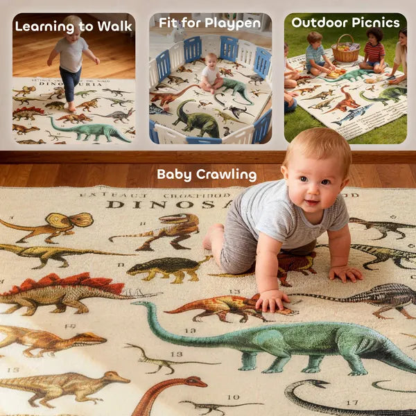 Qaba Large Play Mat 79 Inch x 59 Inch, Crawling Mat for Toddlers, Living Room and Bedroom with Dinosaur Pattern, Khaki - product image 7
