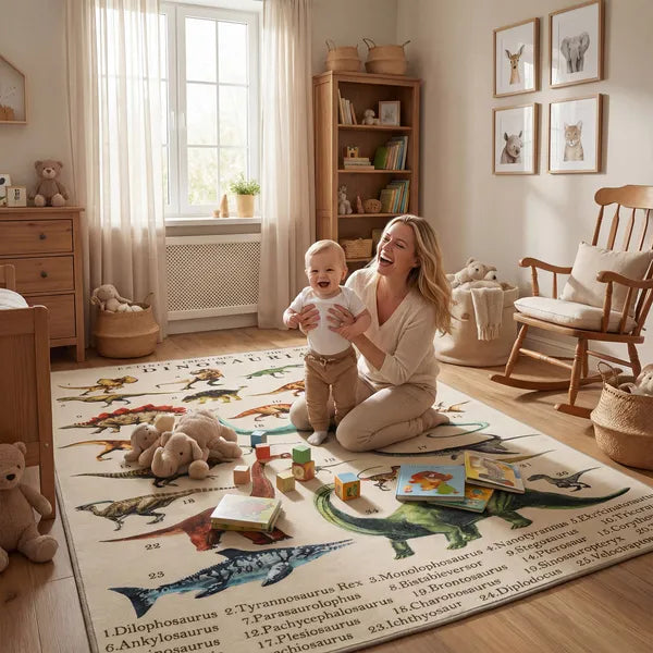 Qaba Large Play Mat 79 Inch x 59 Inch, Crawling Mat for Toddlers, Living Room and Bedroom with Dinosaur Pattern, Khaki - product image 2