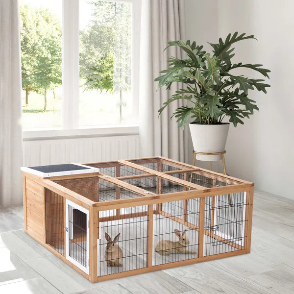 Large Rabbit Cage, Outdoor with Openable Main House, Waterproof Rabbit House, for Small Animals with Ventilation Doors, Natural - product image 10