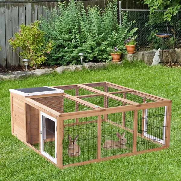 Large Rabbit Cage, Outdoor with Openable Main House, Waterproof Rabbit House, for Small Animals with Ventilation Doors, Natural - product image 2