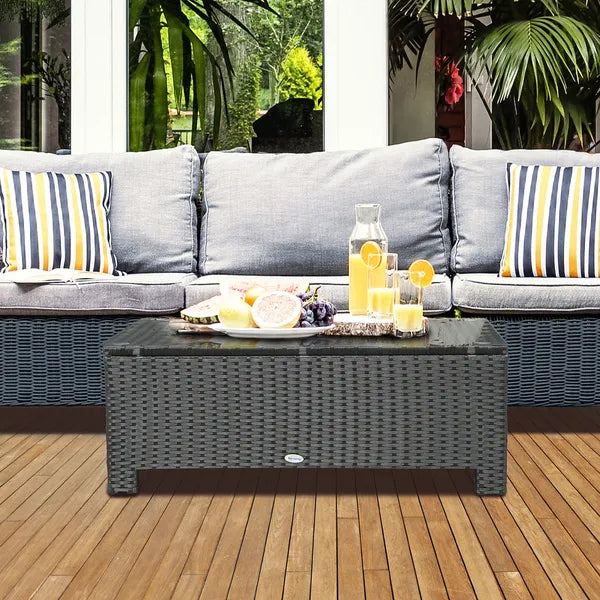 Large Rattan Coffee Table, Weather-Resistant Wicker Outdoor Side Table, Black - product image 2