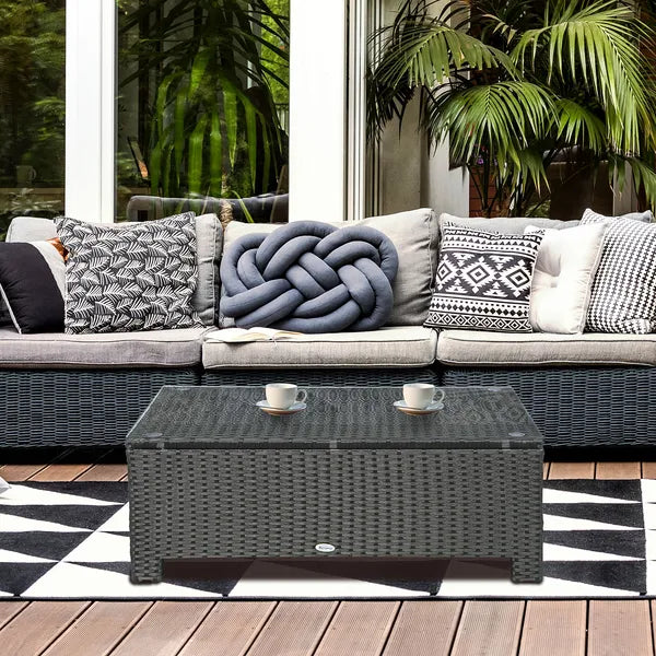 Large Rattan Coffee Table, Weather-Resistant Wicker Outdoor Side Table, Black - product image 10
