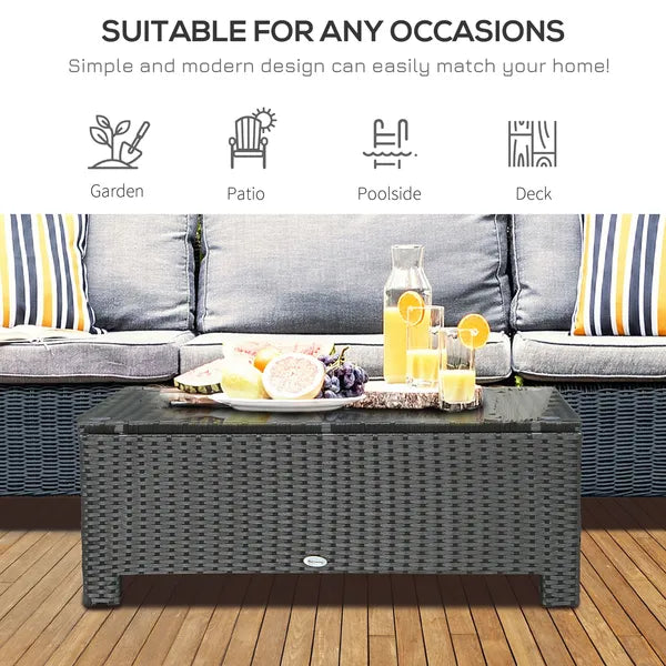 Large Rattan Coffee Table, Weather-Resistant Wicker Outdoor Side Table, Black - product image 4