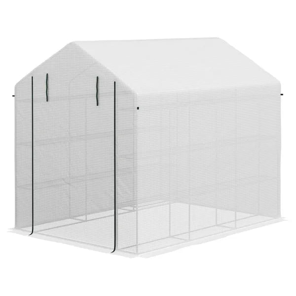 Outsunny Large Walk-in Greenhouse: White with Shelving, PE Cover and Roll-Up Door for Garden and Outdoor Use - product image 1