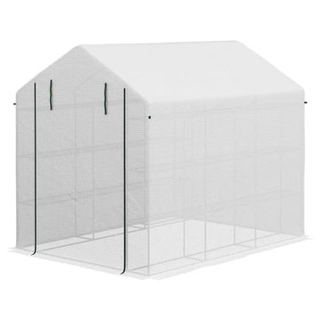 Outsunny Large Walk-in Greenhouse: White with Shelving, PE Cover and Roll-Up Door for Garden and Outdoor Use - product image 1