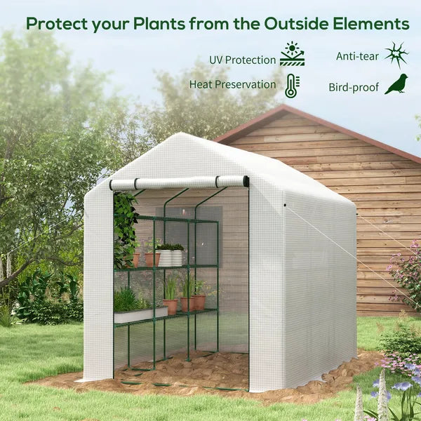 Outsunny Large Walk-in Greenhouse: White with Shelving, PE Cover and Roll-Up Door for Garden and Outdoor Use - product image 4