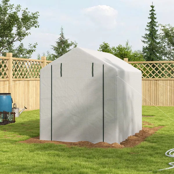 Outsunny Large Walk-in Greenhouse: White with Shelving, PE Cover and Roll-Up Door for Garden and Outdoor Use - product image 10
