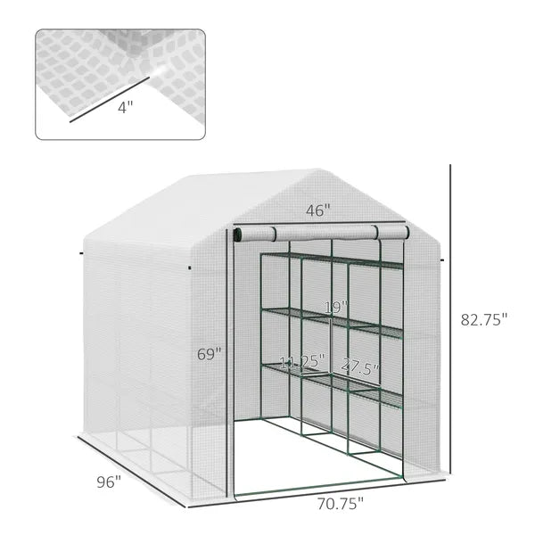 Outsunny Large Walk-in Greenhouse: White with Shelving, PE Cover and Roll-Up Door for Garden and Outdoor Use - product image 3