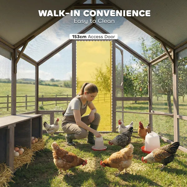 PawHut Large Wooden Chicken Coop for 8-10 Hens, Walk-in Chicken Run with Waterproof Cover, Nesting Boxes and Perches - product image 4