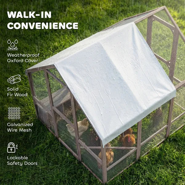 PawHut Large Wooden Chicken Coop for 8-10 Hens, Walk-in Chicken Run with Waterproof Cover, Nesting Boxes and Perches - product image 5