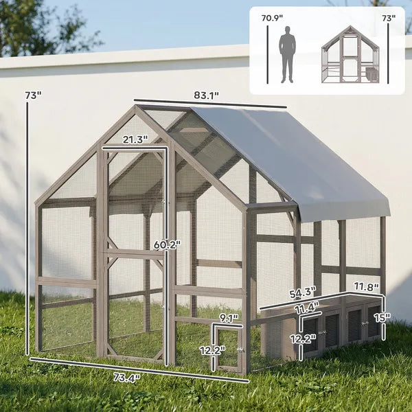 PawHut Large Wooden Chicken Coop for 8-10 Hens, Walk-in Chicken Run with Waterproof Cover, Nesting Boxes and Perches - product image 2