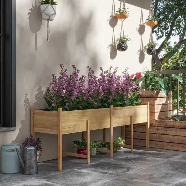 Outsunny Large Wooden Raised Garden Bed Elevated Planter Box with Legs Bed Liner Drain Holes 74x18x26 - product image 2