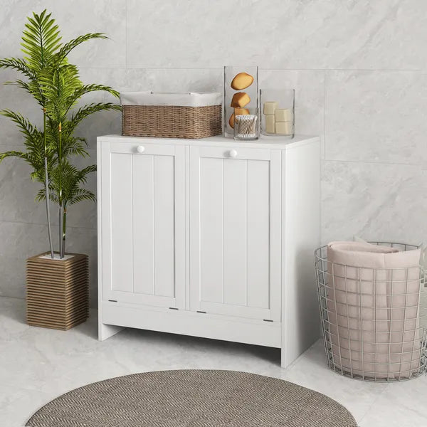 Kleankin Laundry Efficiency: White 2-Compartment Tilt-Out Hamper Storage Cabinet - product image 10