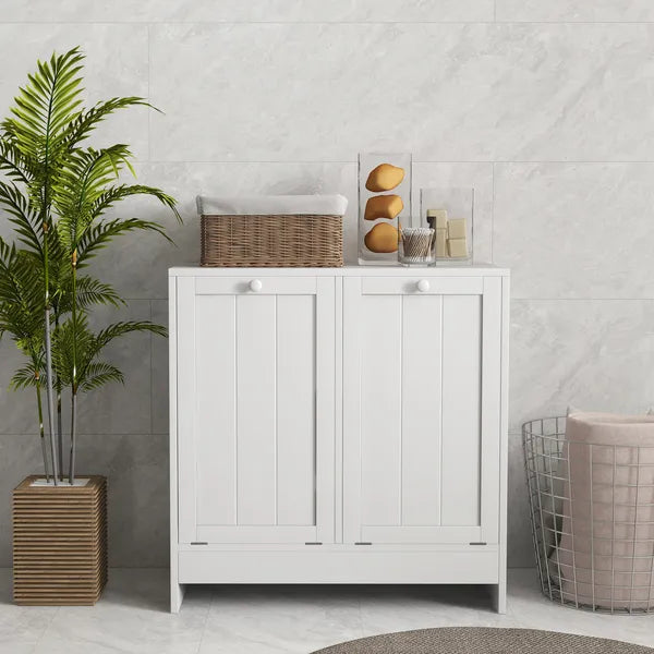 Kleankin Laundry Efficiency: White 2-Compartment Tilt-Out Hamper Storage Cabinet - product image 9