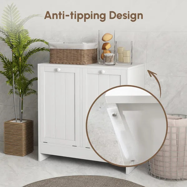 Kleankin Laundry Efficiency: White 2-Compartment Tilt-Out Hamper Storage Cabinet - product image 4