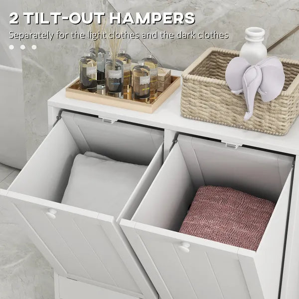 Kleankin Laundry Efficiency: White 2-Compartment Tilt-Out Hamper Storage Cabinet - product image 5