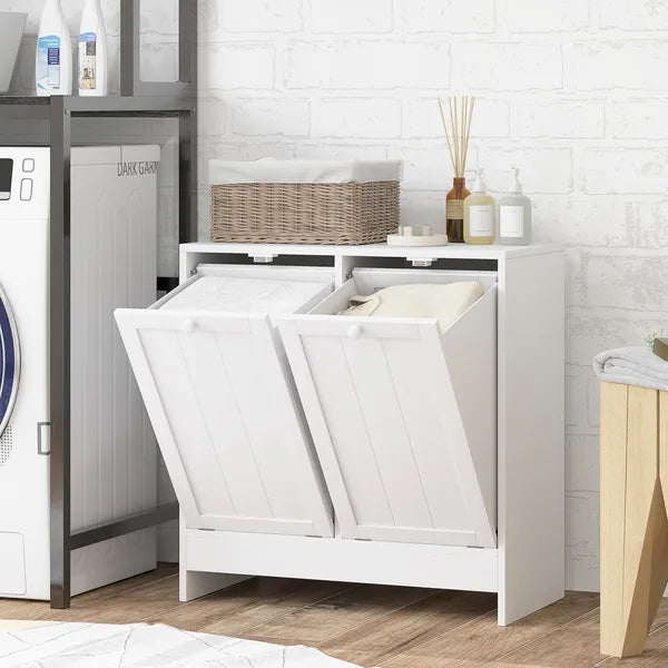 Kleankin Laundry Efficiency: White 2-Compartment Tilt-Out Hamper Storage Cabinet - product image 2
