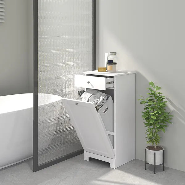 Laundry Hamper Cabinet, Laundry Cabinet with Tilt Out Laundry Basket and Drawer, White - product image 2