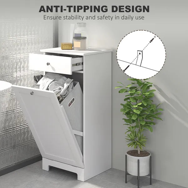 Laundry Hamper Cabinet, Laundry Cabinet with Tilt Out Laundry Basket and Drawer, White - product image 6