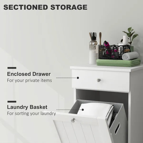 Laundry Hamper Cabinet, Laundry Cabinet with Tilt Out Laundry Basket and Drawer, White - product image 4