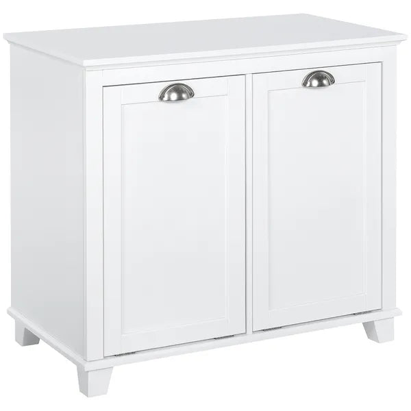 HOMCOM Laundry Organizer Freestanding Bathroom Cabinet 2 Tilt Out Hamper White - product image 1